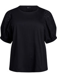 T-skjorte med Broderie Anglaise-ermer, Black