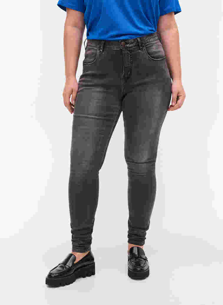 Super slim Amy jeans med høyt liv, Dk Grey Denim, Model image number 4