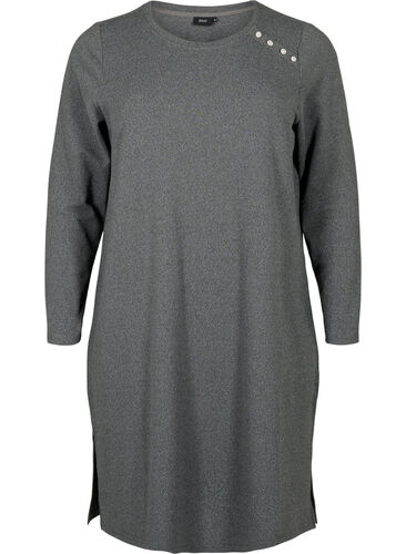 Langermet jerseykjole med knappedetaljer, Dark Grey Melange, Packshot image number 0