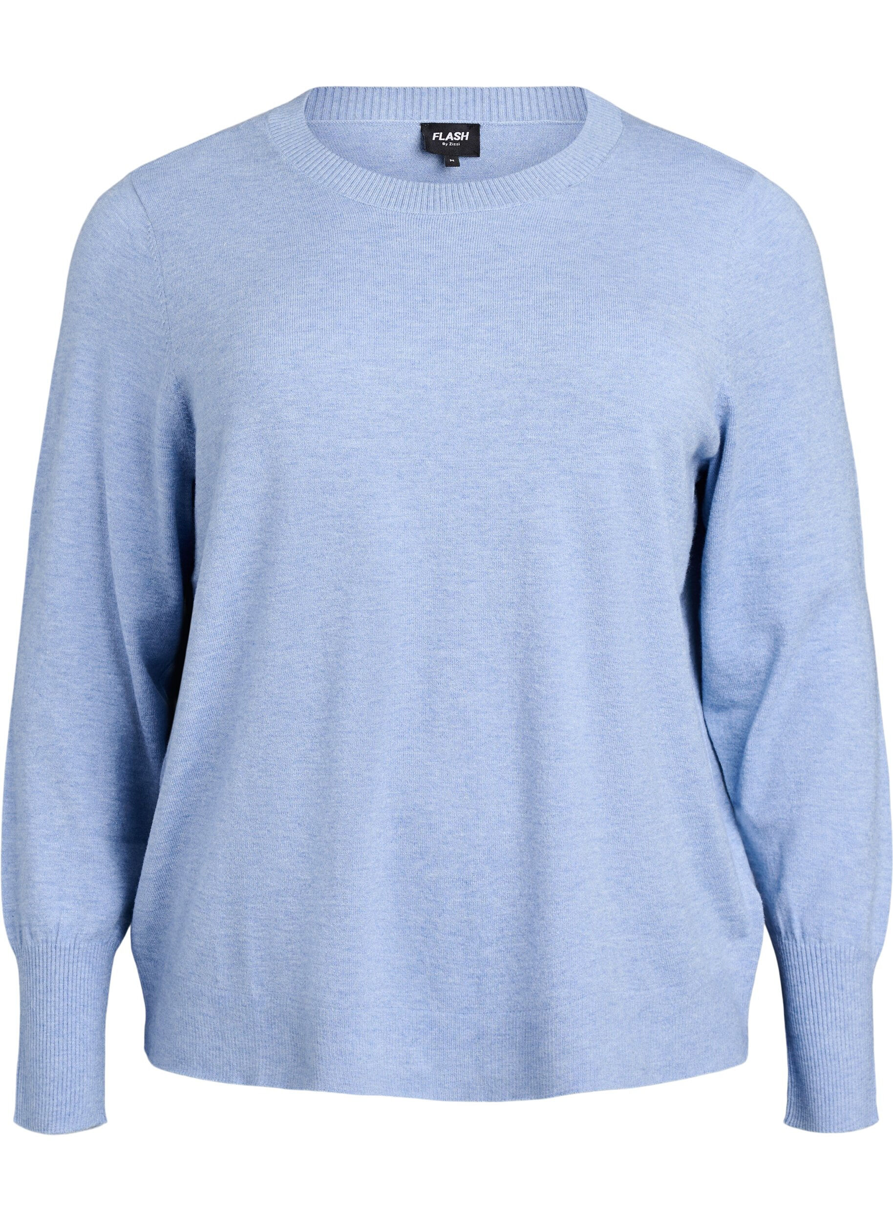 ZizziStrikket bluse med rund hals, Bl&aring;, Packshot image number 0