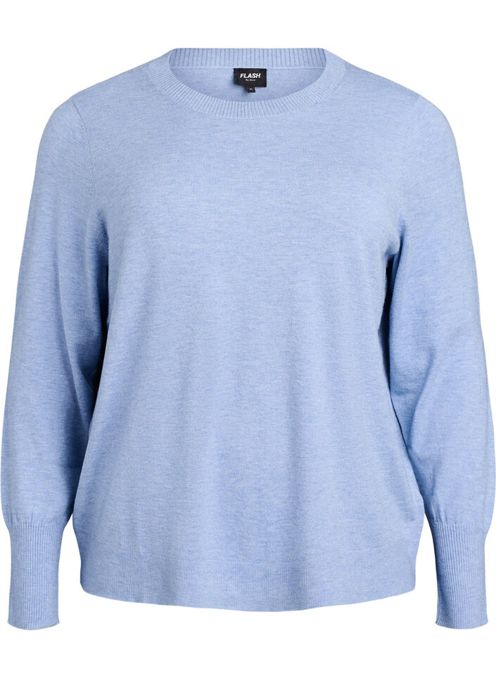 Strikket bluse med rund hals, Bl&aring;, Packshot image number 0