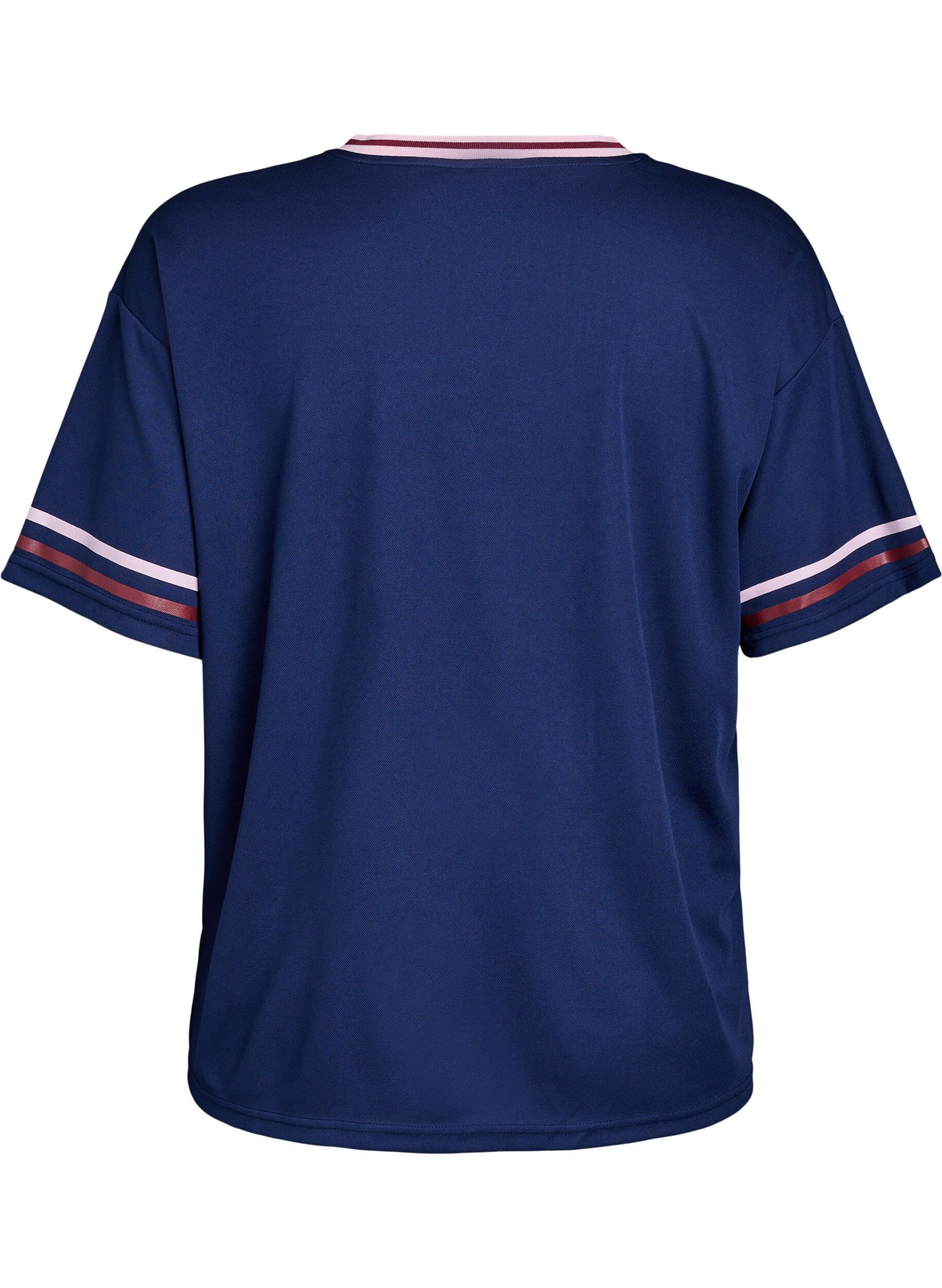 Zizzi Sporty t-skjorte med striper og tekstmotiv, Bl&aring;, Packshot image number 1