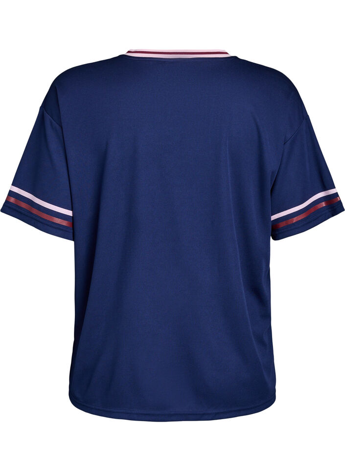 Sporty t-skjorte med striper og tekstmotiv, Bl&aring;, Packshot image number 1