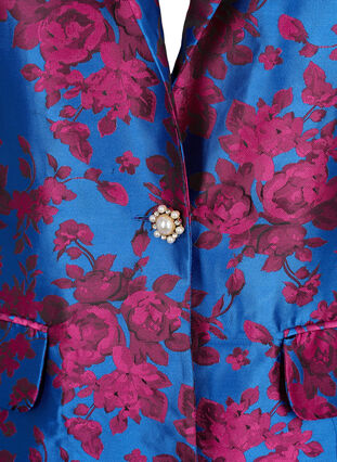 Blomstret blazer med perleknapp, Blue Quartz Jaquard, Packshot image number 2