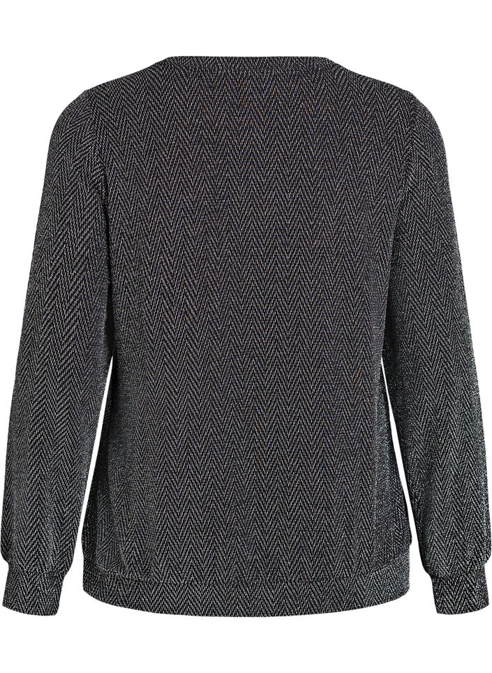 Bluse med fiskebensm&oslash;nster og glittertr&aring;d, Svart, Packshot image number 1