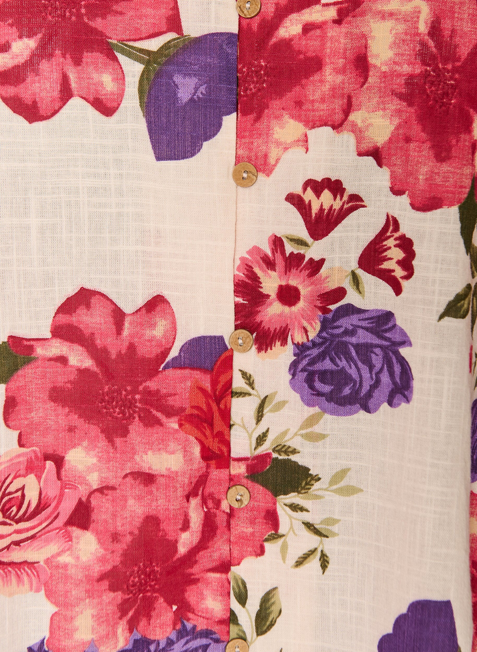 ZizziKortermet bomullsskjorte med V-hals, R&oslash;d, Packshot image number 2