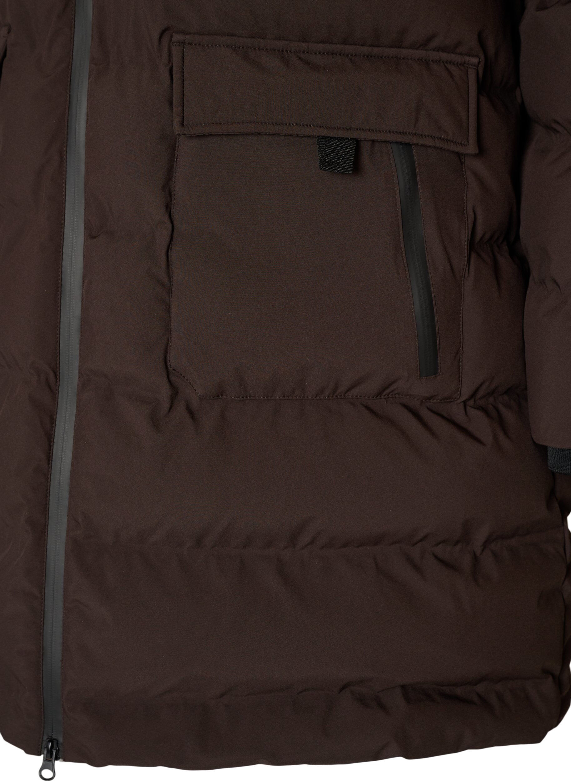 ZizziPufferjakke med hette og lommer, Brun, Packshot image number 3