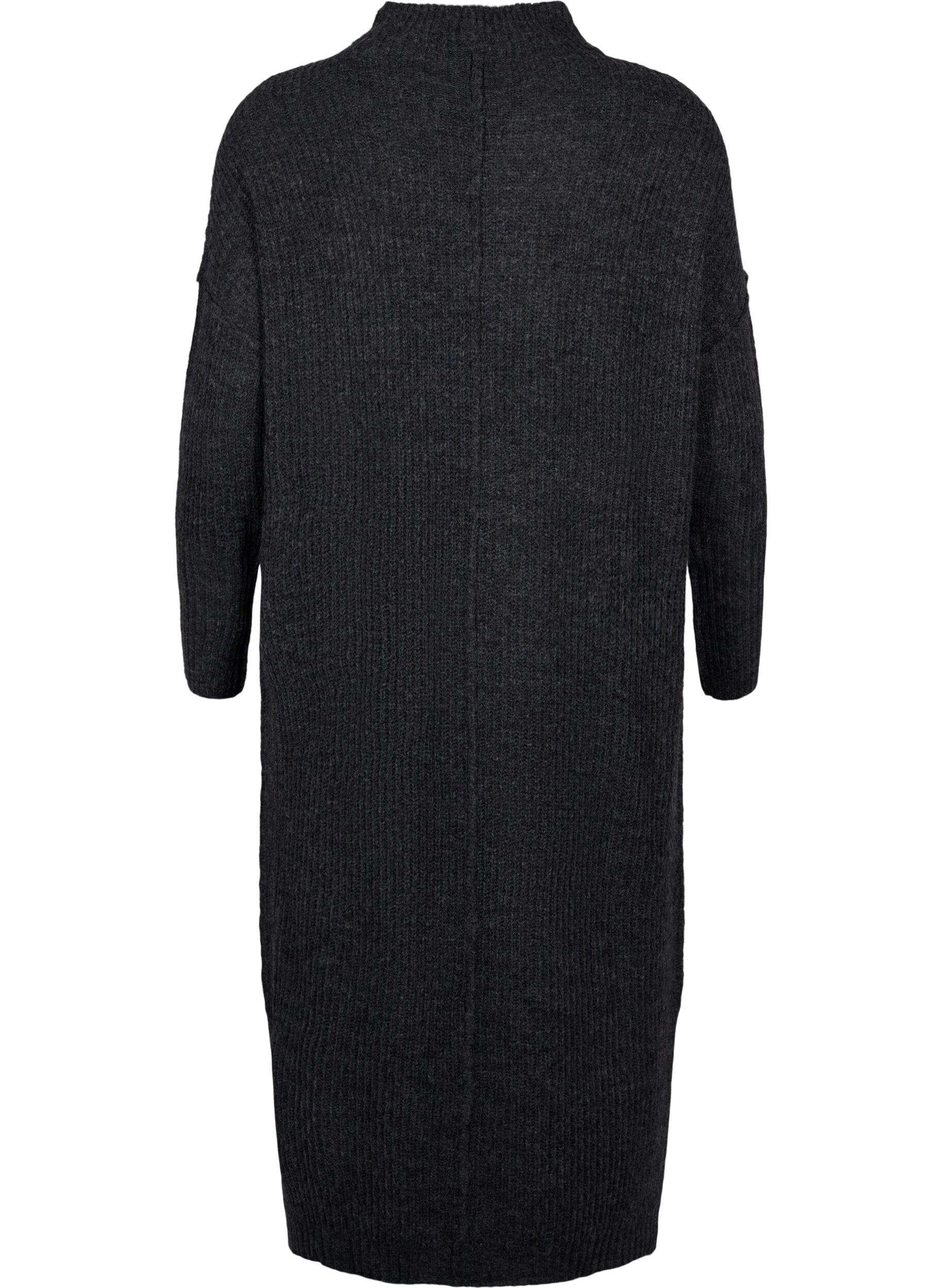 ZizziLang, oversize strikkekjole med glidel&aring;s, Gr&aring;, Packshot image number 1