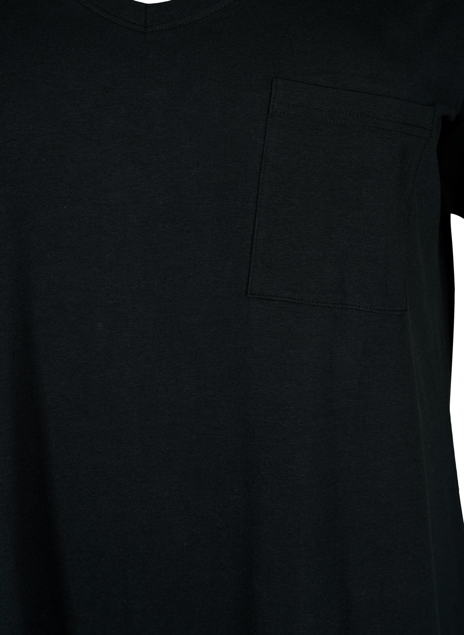 ZizziKortermet kjole i bomull med splitt, Black, Packshot image number 2