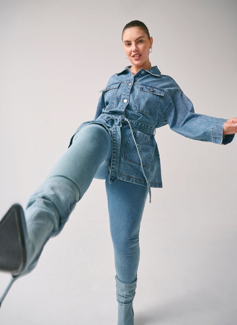 Dongerijakke med knytebelte, Blue Denim, Image image number 0