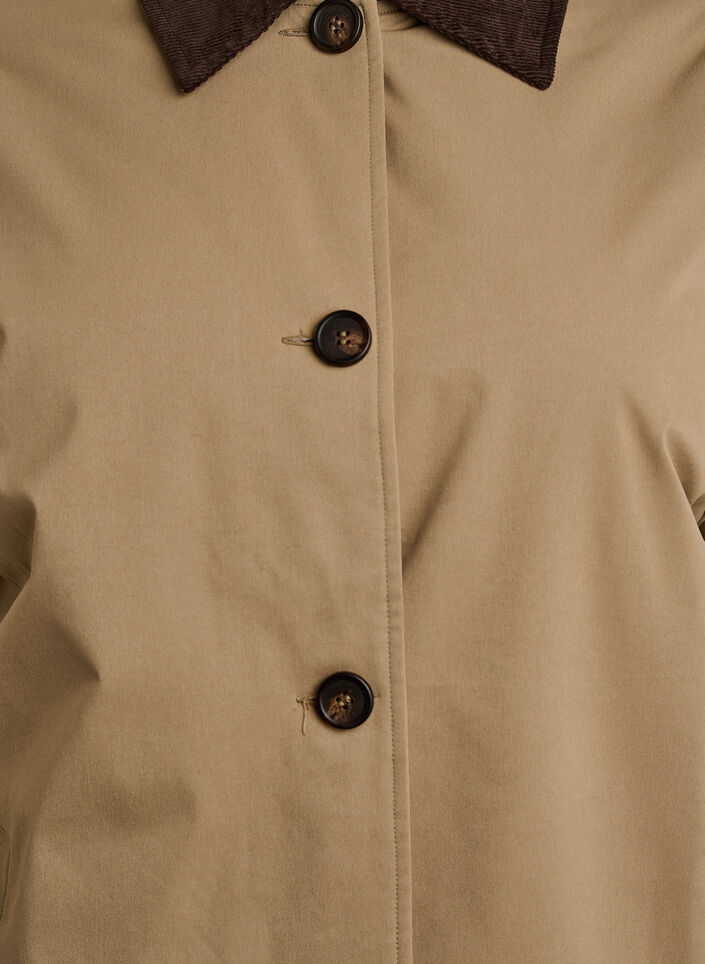Mellomlang jakke med cordfl&oslash;yelskrage, Beige, Packshot
