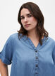 Denimkjole med splitt og korte ermer, Blue denim, Model image number 3
