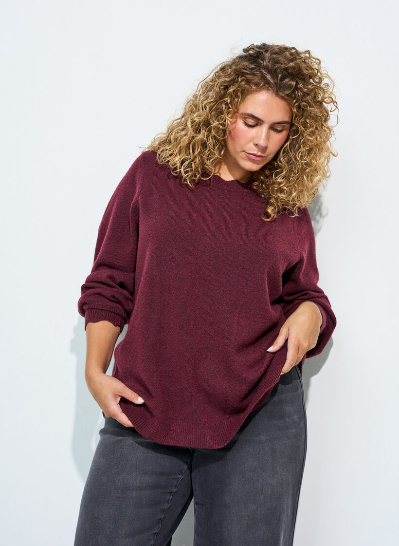 Strikkebluse med b&oslash;lgete kanter, R&oslash;d, Model image number 0