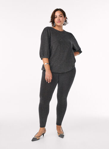 Zizzi Glittermønstrede leggings, Svart, Model image number 0