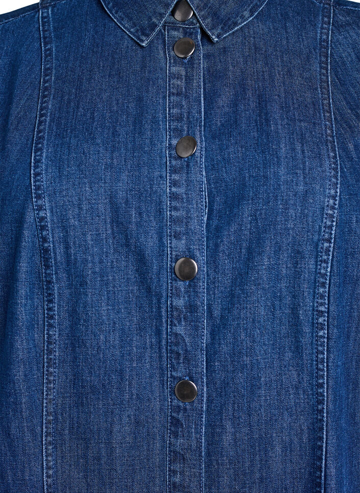 Midi-lang denim skjortekjole, Blå, Packshot image number 2