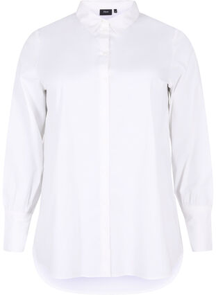 Lang bomullskjorte, Bright White, Packshot image number 0