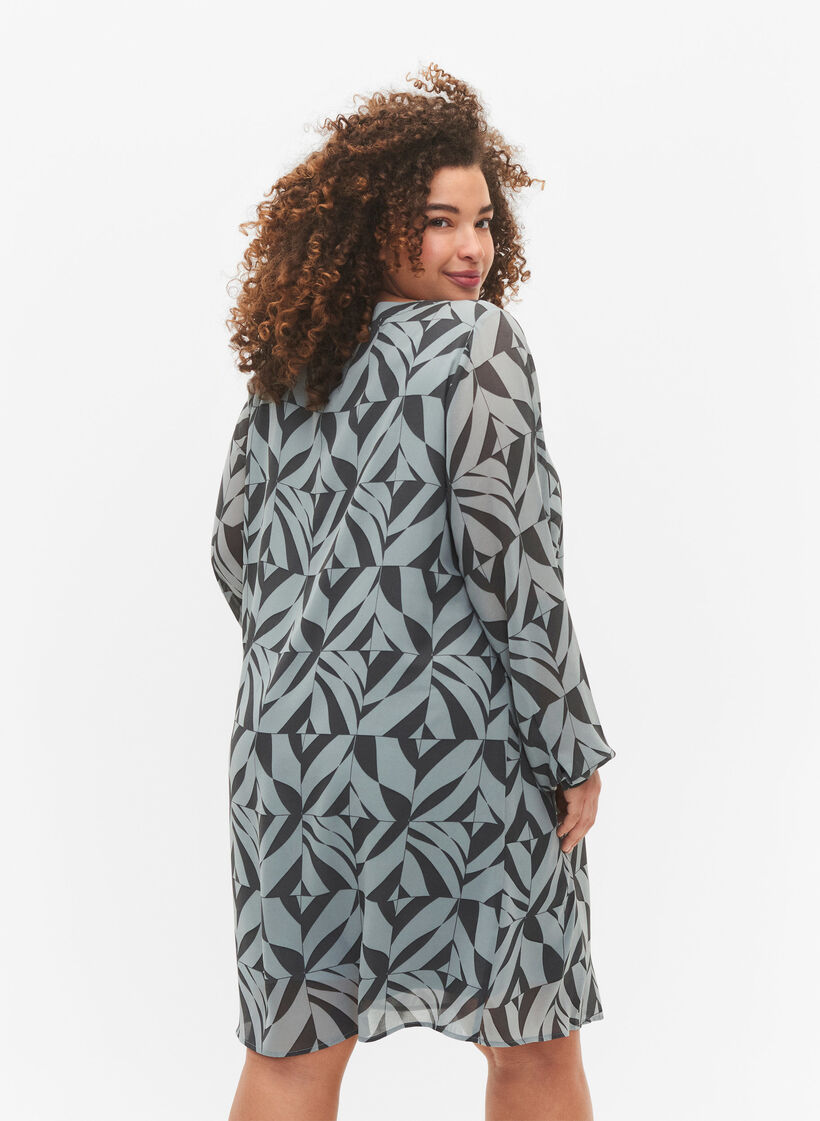 Langermet kjole med V-hals, Graphic Leaf, Model image number 1