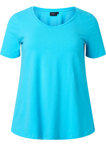 Ensfarget basis T-skjorte i bomull, Blue Atoll, Packshot image number 0