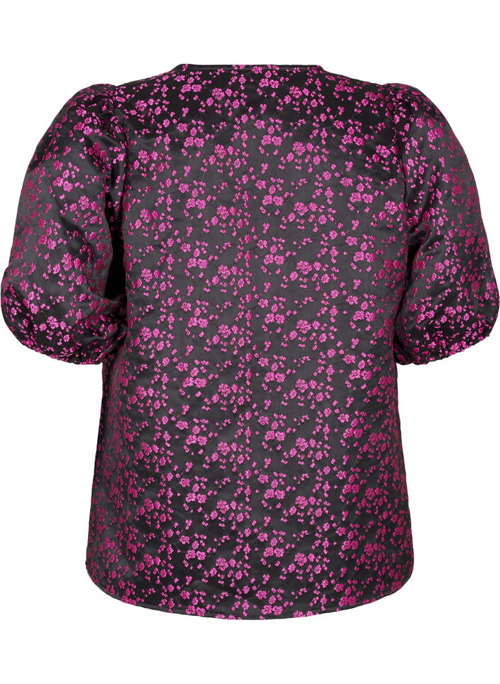 Brodert bluse med korte ermer, Svart, Packshot image number 1