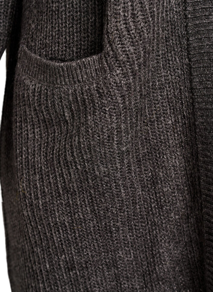 FLASH - Lang ribbestrikket cardigan med lommer, Grå, Packshot image number 3