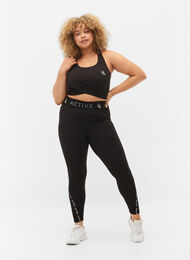 Cropped treningstights med tekstprint, Black, Model