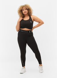 Cropped treningstights med tekstprint, Black, Model