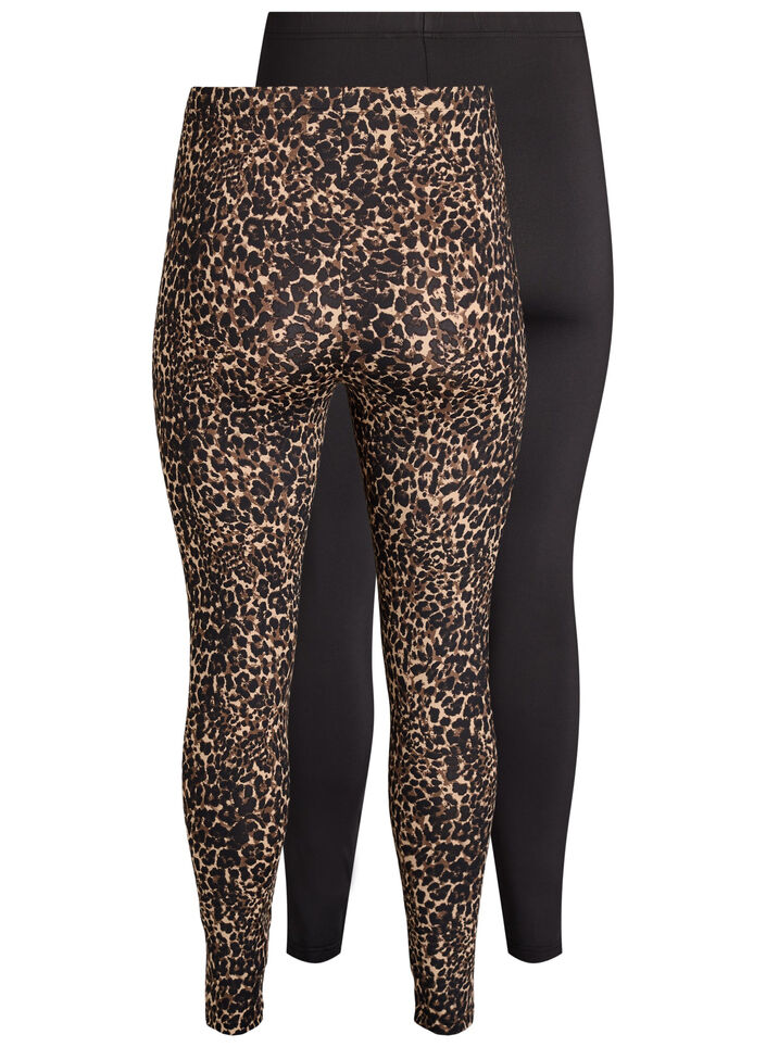 2-pack lange leggings med regular midje, Svart, Packshot image number 1