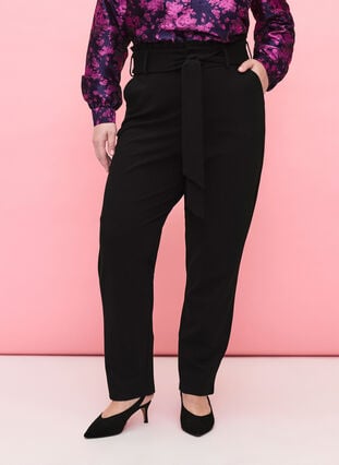 Bukser med høy midje, volanger og knytebånd, Black, Model image number 2