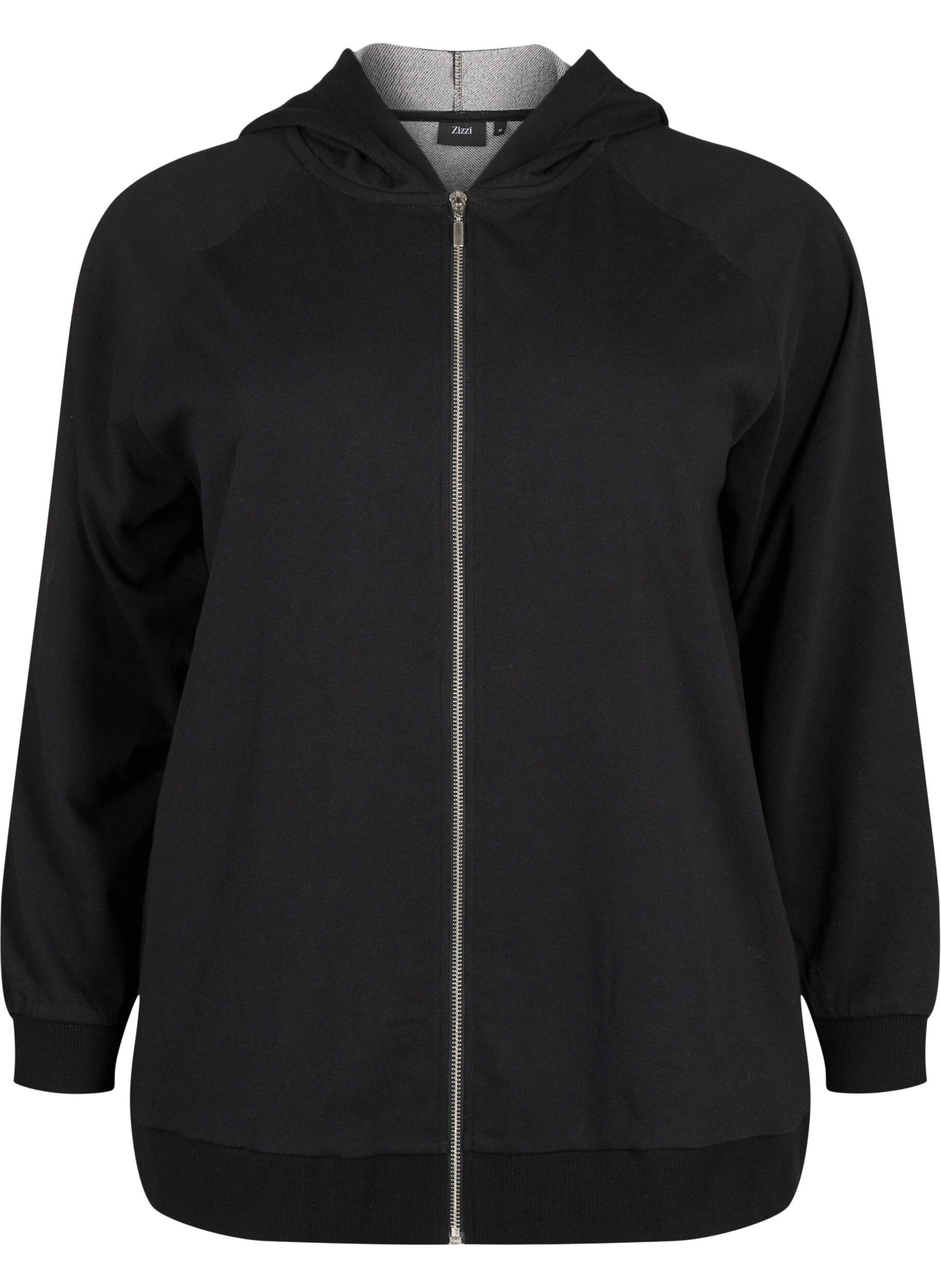 Sweat-cardigan med hette og lommer