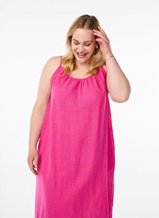 Zizzi FLASH - Kjole med stropper i bomull i mellomlengde, Rosa, Model image number 2