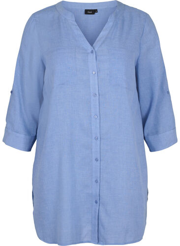 Lang skjorte med 3/4-ermer og V-hals, Ultramarine, Packshot image number 0