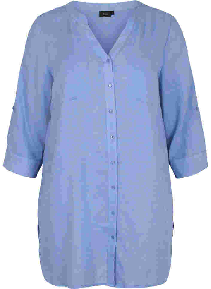 Lang skjorte med 3/4-ermer og V-hals, Ultramarine, Packshot image number 0
