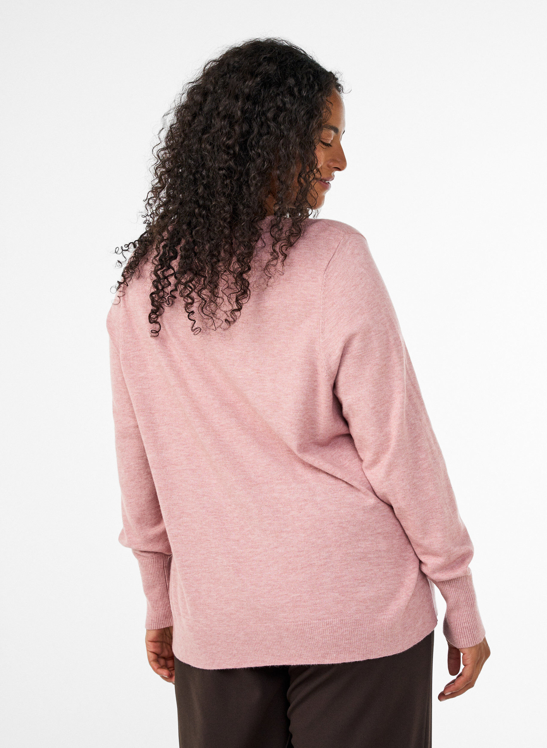 ZizziStrikkebluse med rund hals, Rosa, Model image number 2