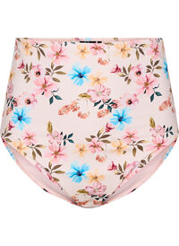Bikinitruse med ekstra høyt liv og blomstermønster, Beige Bikinitruse med ekstra høyt liv og blomstermønster