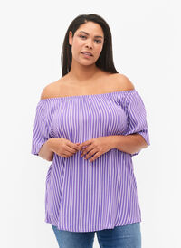 Stripete bluse av viskose med korte ermer, Deep L./White Stripe, Model