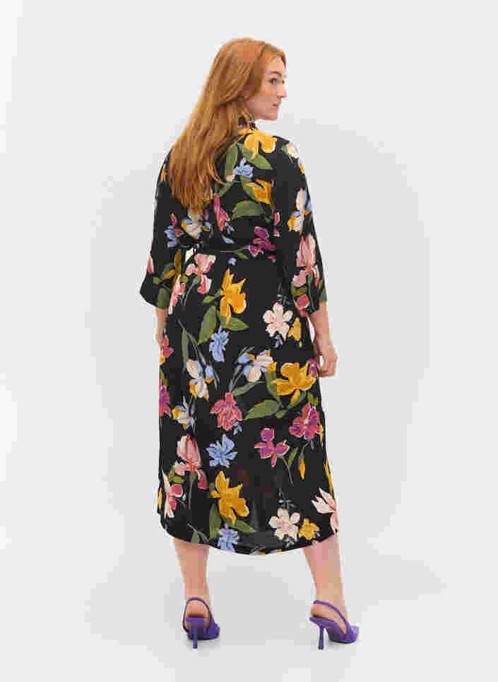 Mønstrete midikjole med 3/4-ermer, Big Flower AOP, Model