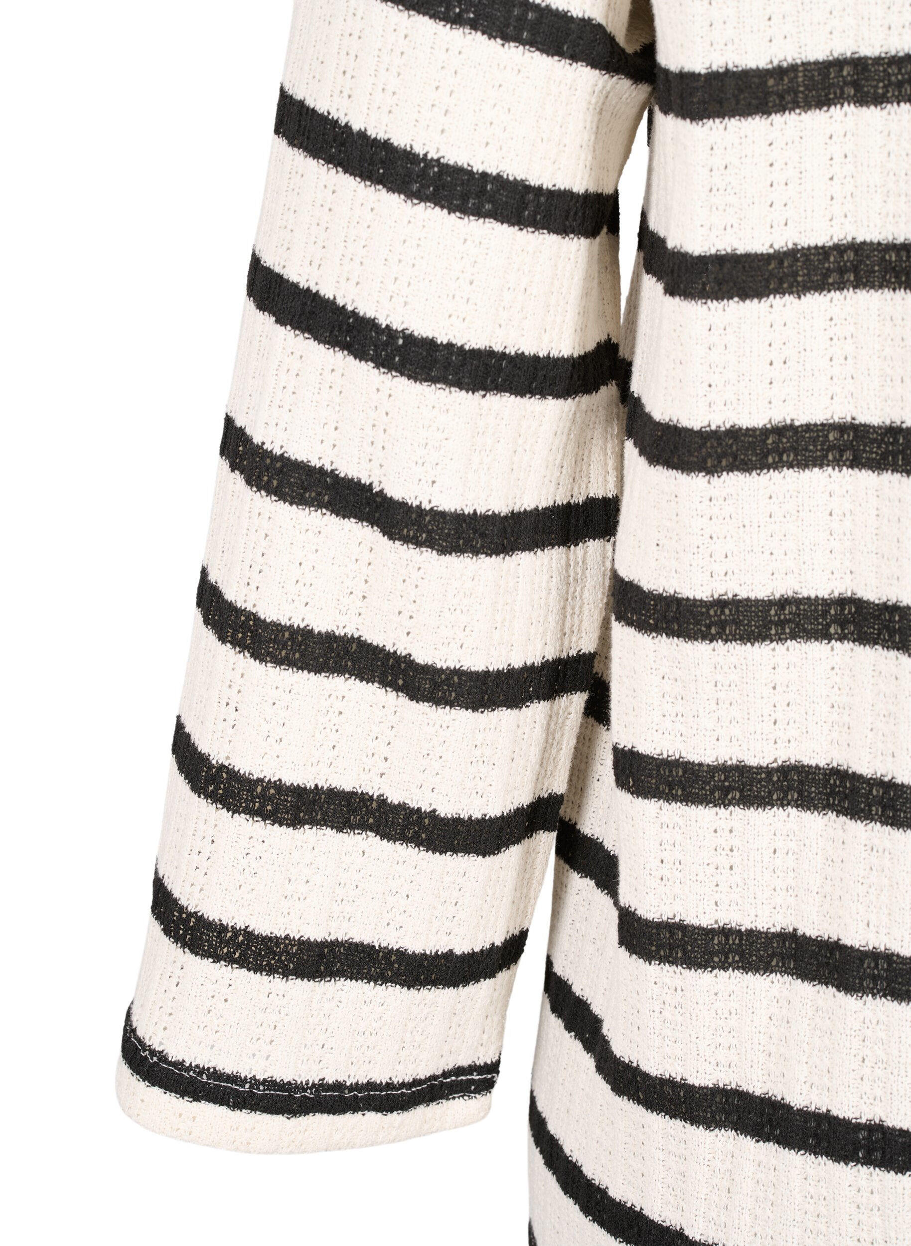 Zizzi Stripete cardigan med knytestrikk, Sand Black Stripe, Packshot image number 3