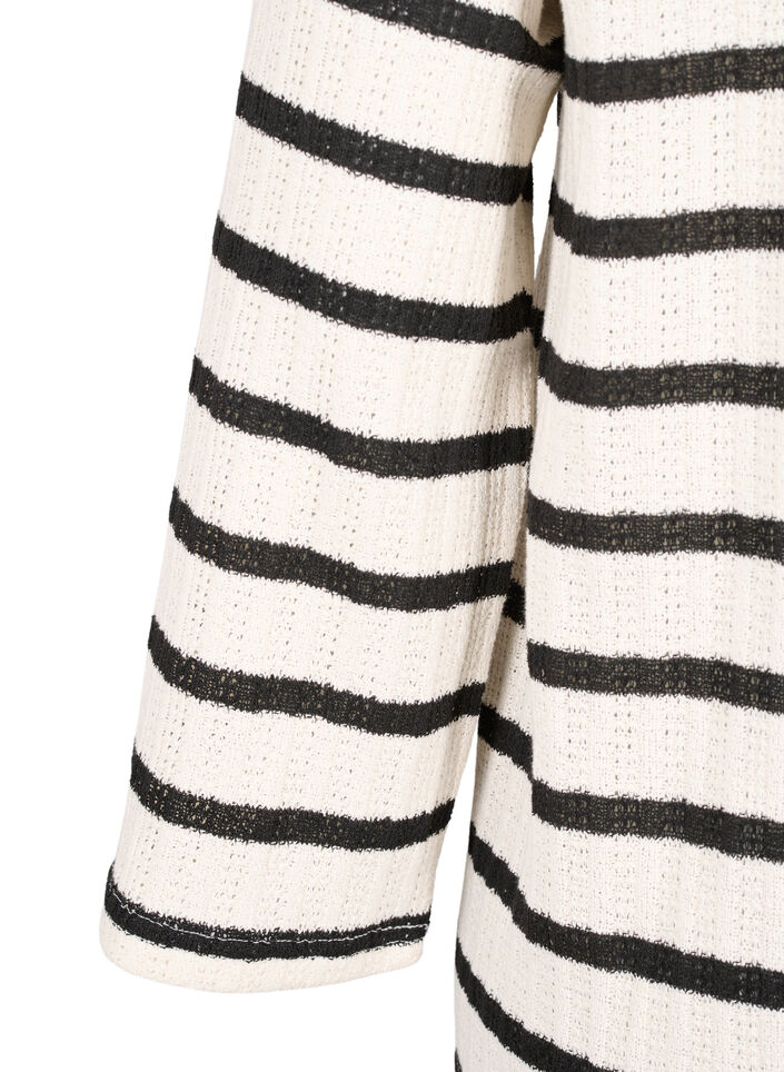 Stripete cardigan med knytestrikk, Sand Black Stripe, Packshot image number 3