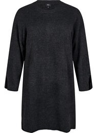 Strikket kjole med splitter, Dark Grey Melange