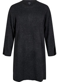 Strikket kjole med splitter, Dark Grey Melange Strikket kjole med splitter