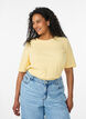 Ribbestrikket jerseybluse med korte ermer, Gul, Model image number 0