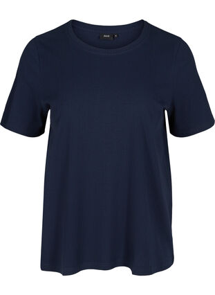 Kortermet T-skjorte i et ribbet materiale, Navy Blazer, Packshot image number 0