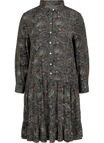 Skjortekjole i viskose med paisleymønster, Green Paisley AOP, Packshot image number 0