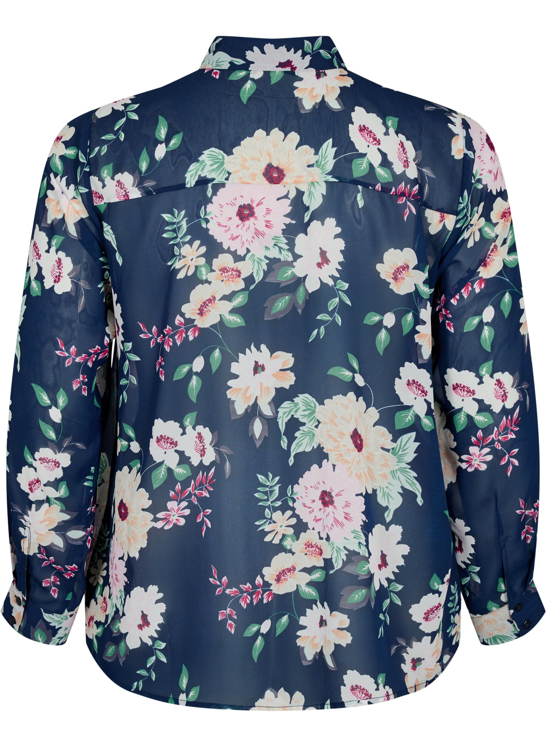 Zizzi FLASH - Langermet skjorte med blomsterm&oslash;nster, Navy Flower, Packshot image number 1