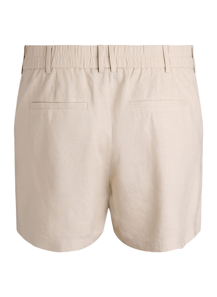 Bermudashorts med h&oslash;y midje i lin og viskose, Beige, Packshot image number 1
