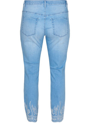 Cropped Emily jeans med broderi, Light blue denim, Packshot image number 1