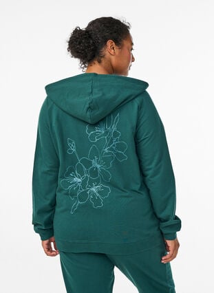 Zizzi Hettegenser med glidelås og trykk på ryggen, Grønn, Model image number 2