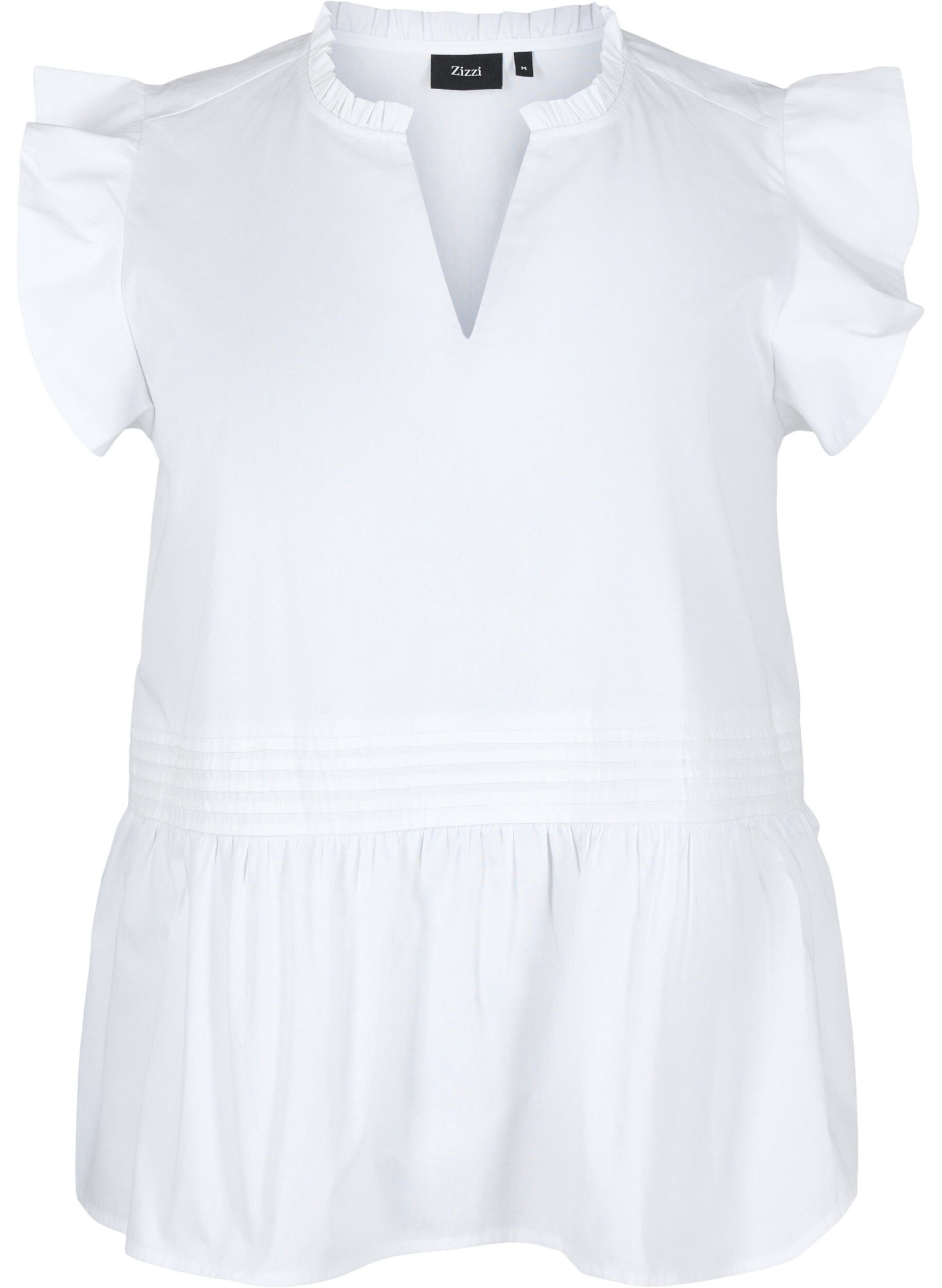 Ermel&oslash;s topp med knappelukking og volangdetaljer