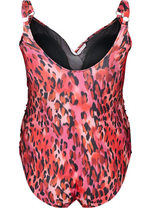 Zizzi Badedrakt med trykk og omslagseffekt, Red Leopard AOP, Packshot image number 1