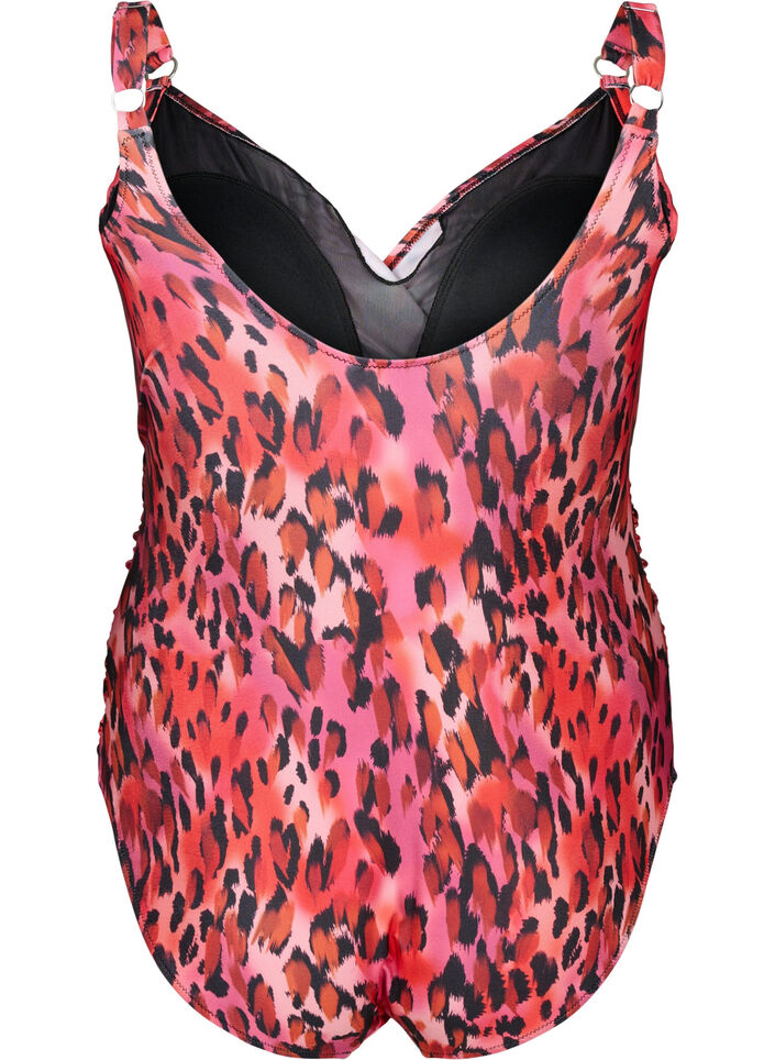 Badedrakt med trykk og omslagseffekt, Red Leopard AOP, Packshot image number 1
